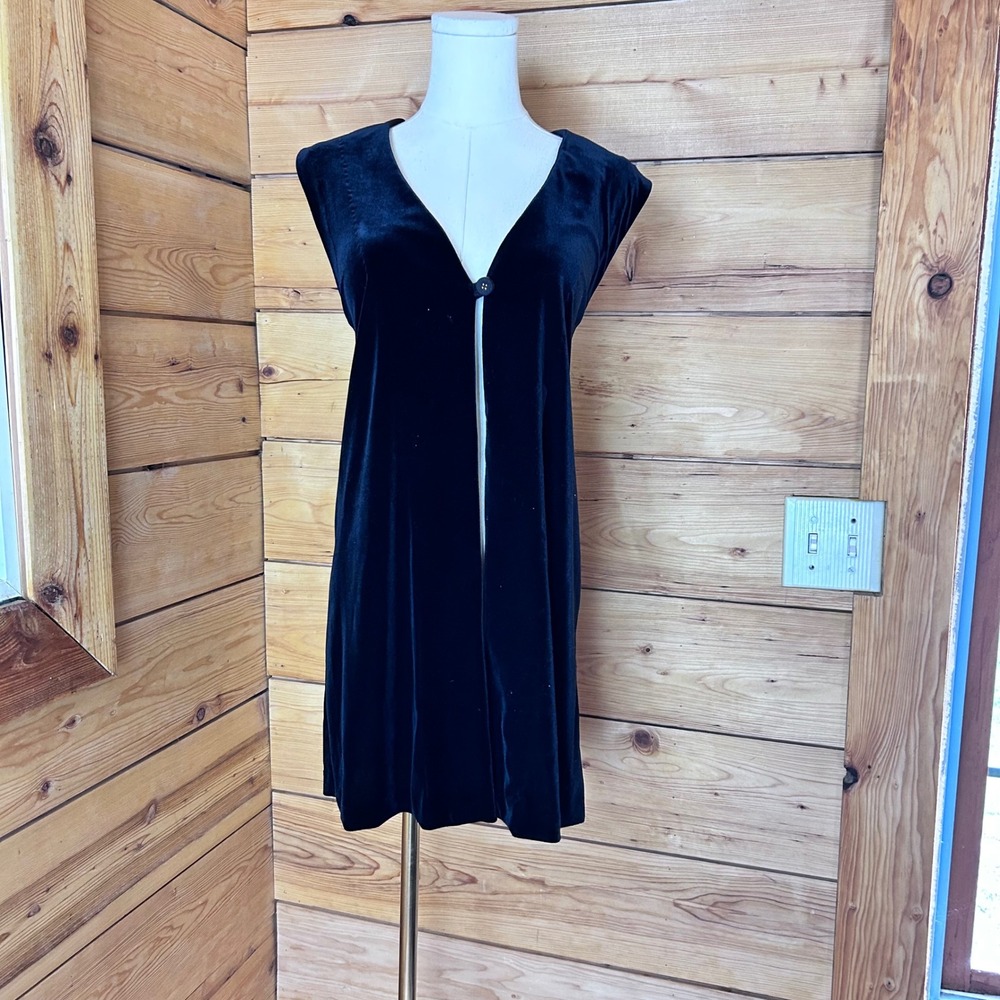 Vintage Velvet Duster Vest Womens Medium Black Whimsygoth Gothic Leigh Morgan